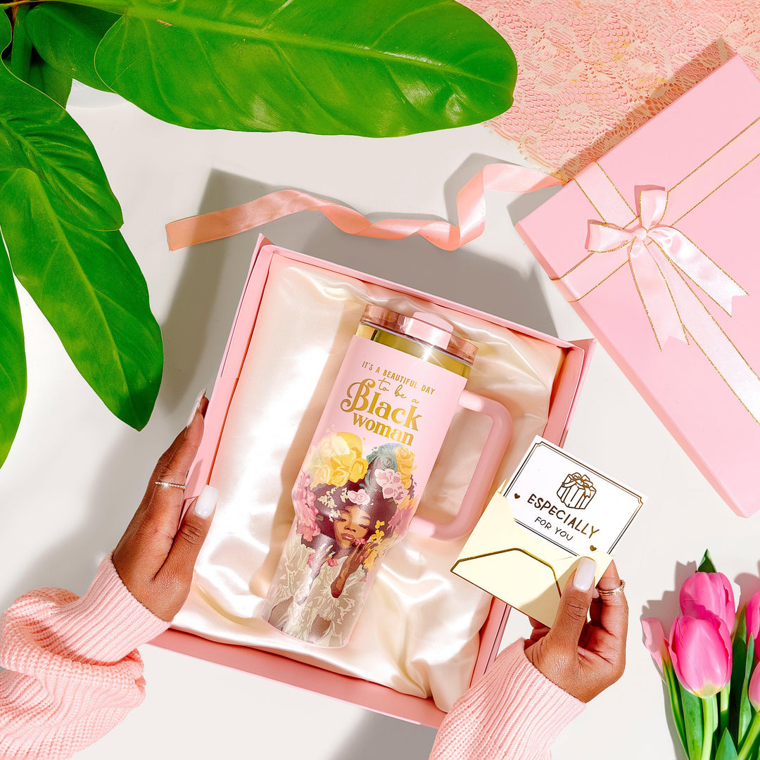 Pink “Royalty Blossomed” 40oz Insulated Tumbler – "It’s a Beautiful Day to be a Black Woman"