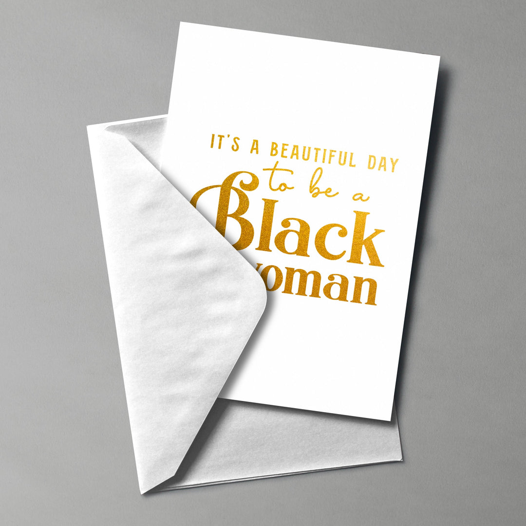 SET OF 3 "It's a Beautiful Day" Metallic Gold Notecards w/ Envelopes