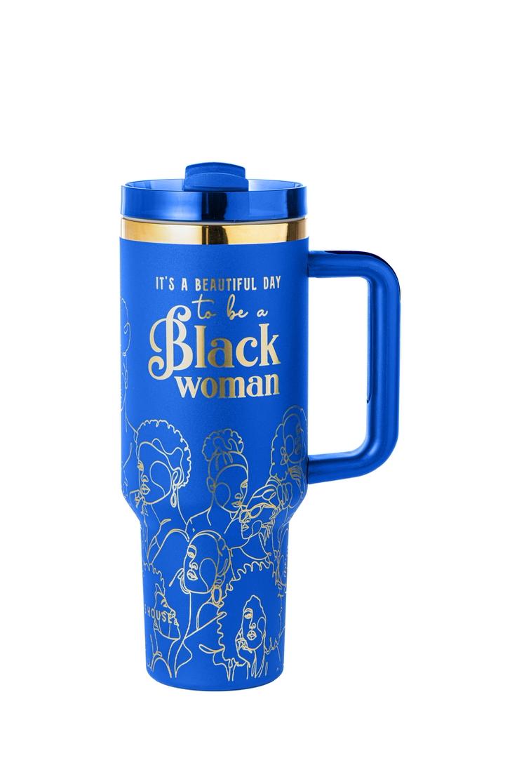 "Blue Reign (Gold Edition)" FlowSip™ Insulated Tumbler – 30oz – It's a Beautiful Day to Be a Black Woman | PRE-ORDER SHIPS 9/28/26 - 10/12/26