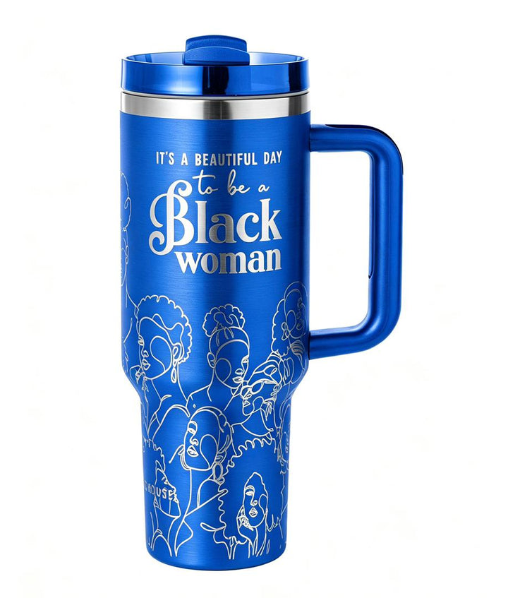 "Blue Reign (Silver Edition)" FlowSip™ Insulated Tumbler – 30oz – It's a Beautiful Day to Be a Black Woman | PRE-ORDER SHIPS 9/28/26 - 10/12/26