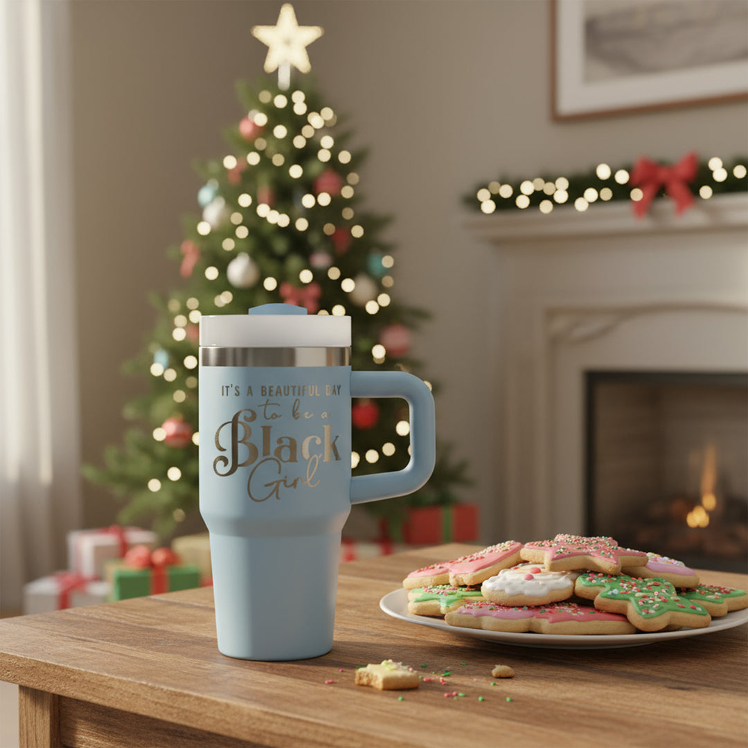 "Blue Skies" 14oz Insulated Tumbler - "It's a Beautiful Day to be a Black Girl"