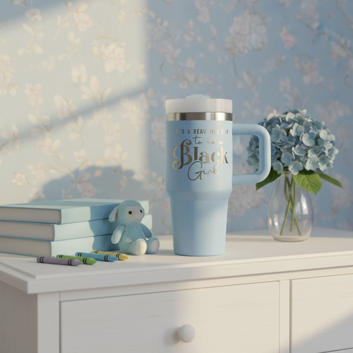 "Blue Skies" 14oz Insulated Tumbler - "It's a Beautiful Day to be a Black Girl" | PRE-ORDER SHIPS BY 12/12/25