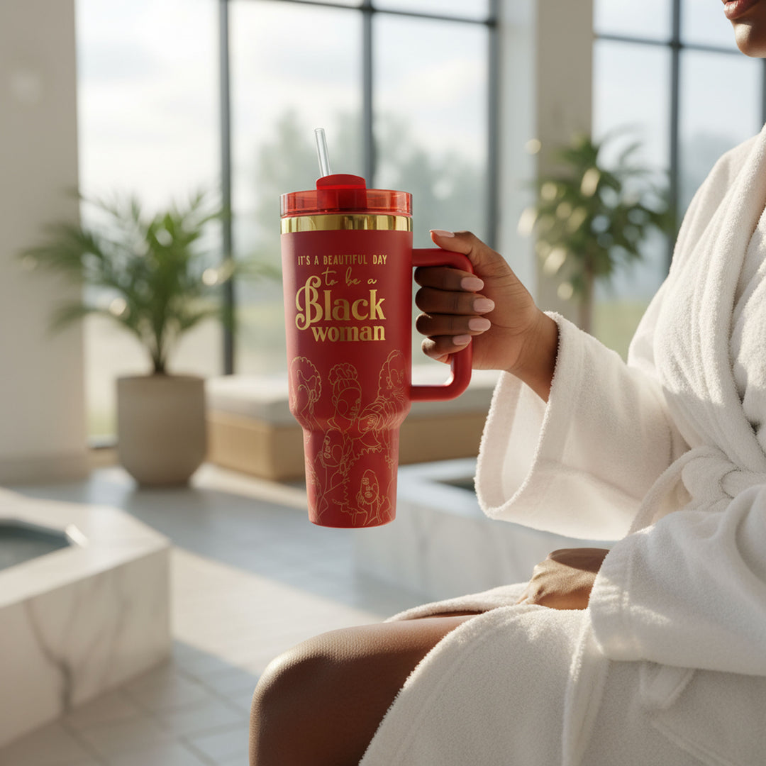 "Crimson Reign" 40oz Insulated Tumbler – "It’s a Beautiful Day to be a Black Woman"