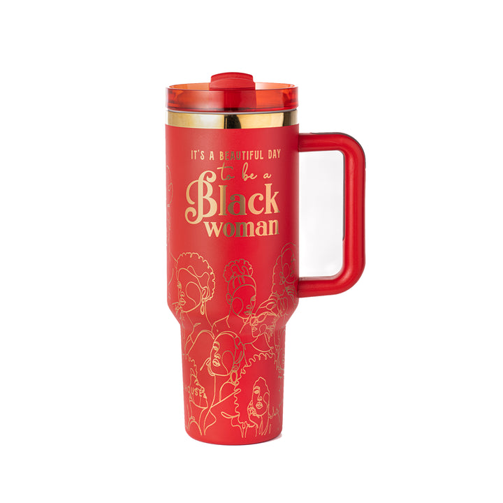 "Crimson Reign" FlowSip™ Insulated Tumbler – 40oz – It's a Beautiful Day to Be a Black Woman | PRE-ORDER SHIPS 9/28/26 - 10/12/26