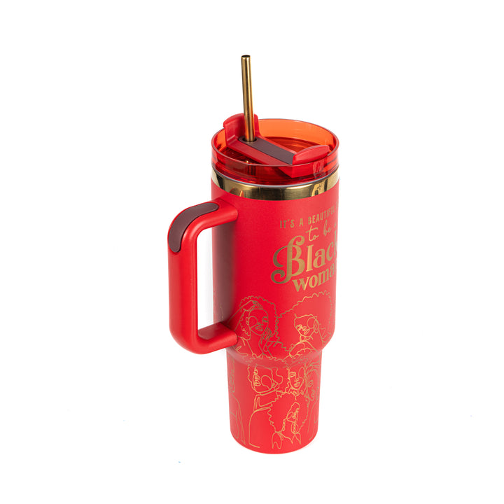 "Crimson Reign" FlowSip™ Insulated Tumbler – 40oz – It's a Beautiful Day to Be a Black Woman | PRE-ORDER SHIPS 9/28/26 - 10/12/26