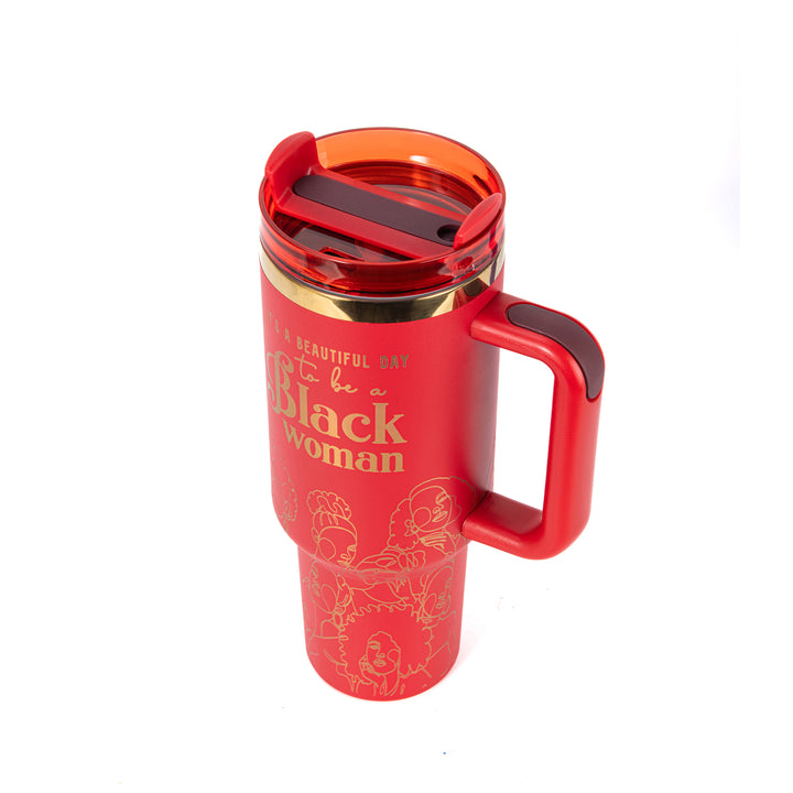 "Crimson Reign" FlowSip™ Insulated Tumbler – 40oz – It's a Beautiful Day to Be a Black Woman | PRE-ORDER SHIPS 9/28/26 - 10/12/26