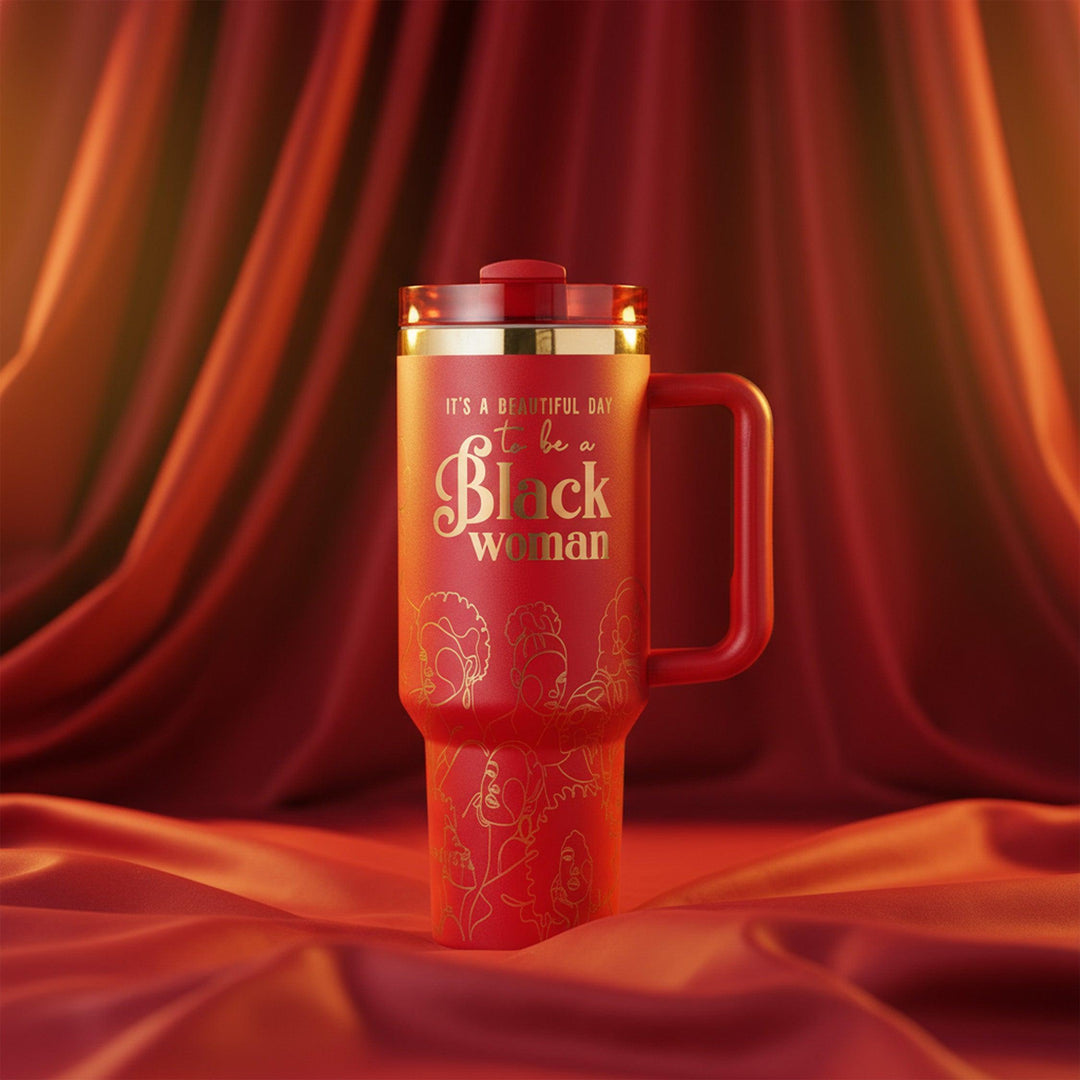 "Crimson Reign" FlowSip™ Insulated Tumbler – 40oz – It's a Beautiful Day to Be a Black Woman | PRE-ORDER SHIPS 9/28/26 - 10/12/26
