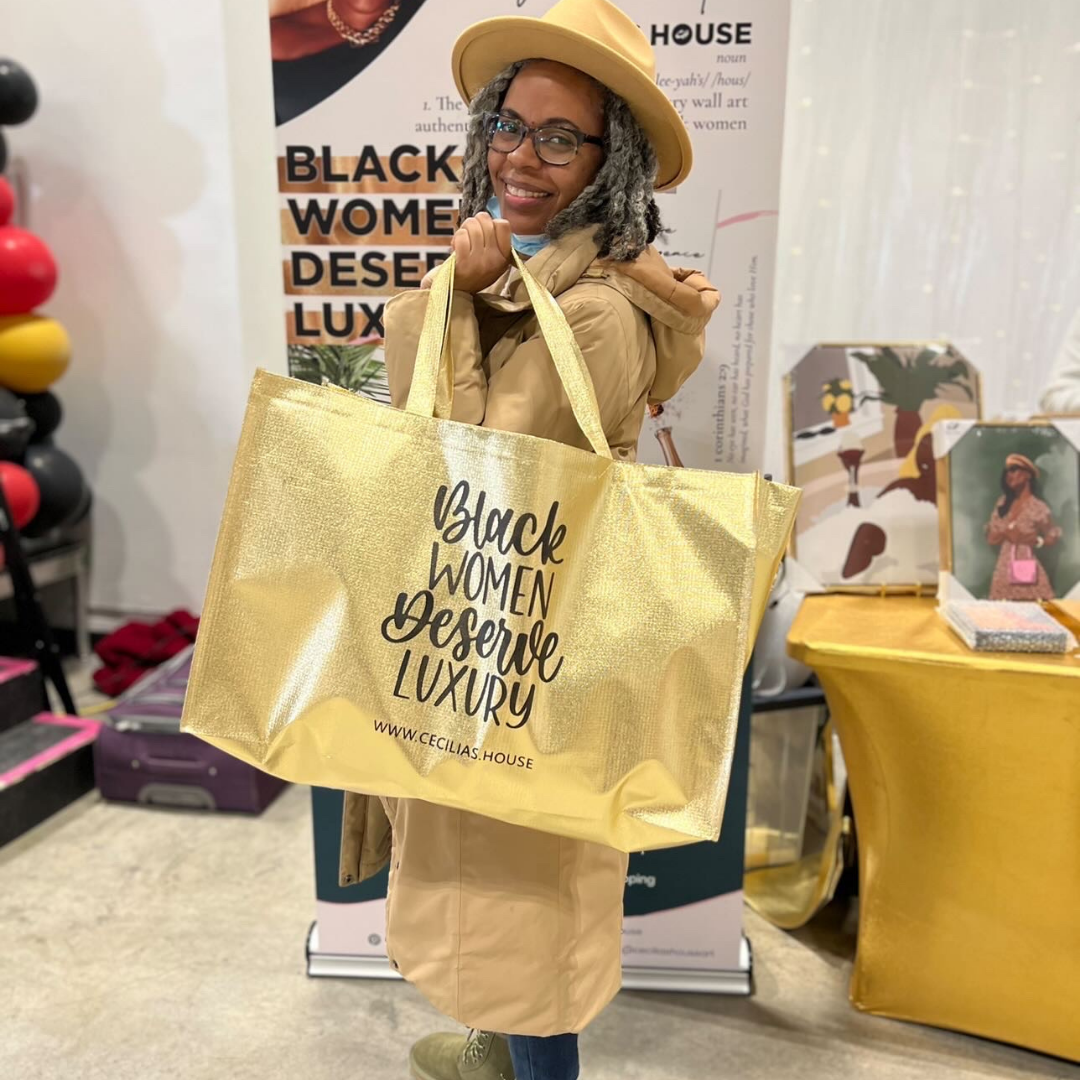 Gold "Black Women Deserve Luxury" Tote Bag-Cecilia&#39;s House
