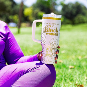 "Iconic Ivory" HydraLock™ Leakproof Tumbler – 40oz – It's a Beautiful Day to Be a Black Woman | PRE-ORDER SHIPS 9/28/26 - 10/12/26