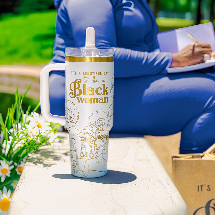 "Iconic Ivory" HydraLock™ Leakproof Tumbler – 40oz – It's a Beautiful Day to Be a Black Woman | PRE-ORDER SHIPS 9/28/26 - 10/12/26