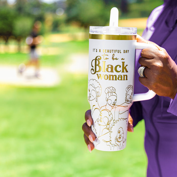 "Iconic Ivory" HydraLock™ Leakproof Tumbler – 40oz – It's a Beautiful Day to Be a Black Woman | PRE-ORDER SHIPS 9/28/26 - 10/12/26