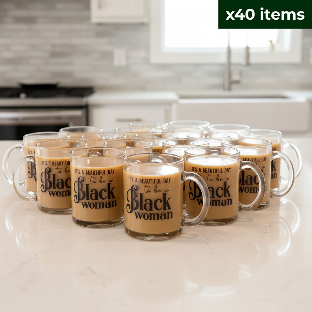 “It’s a Beautiful Day” Glass Mug – Big Gifter Set (40 Pack)