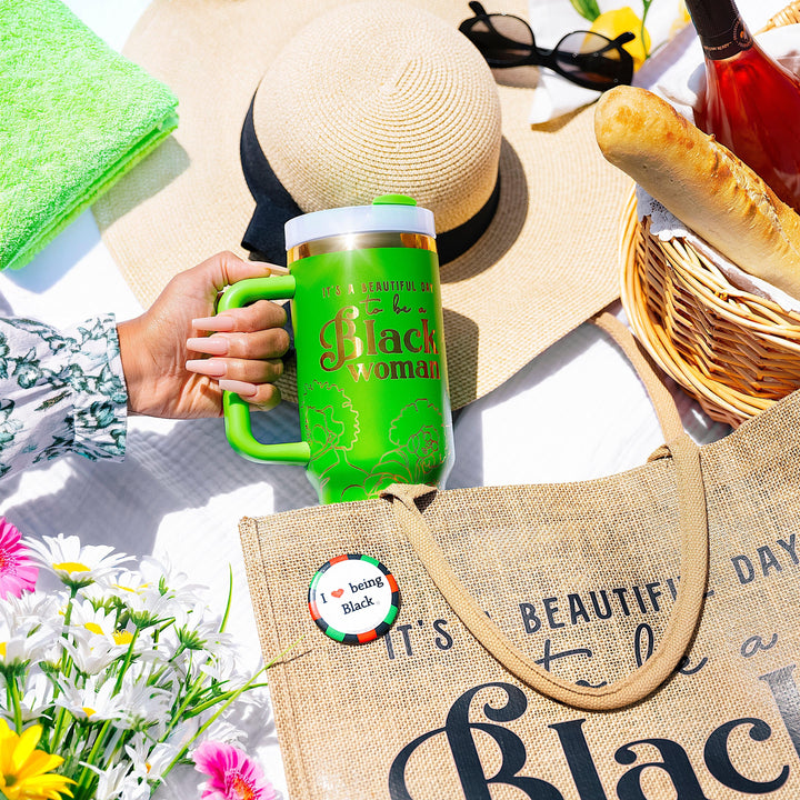 "Legacy Green" FlowSip™ Insulated Tumbler – 40oz – It's a Beautiful Day to Be a Black Woman | PRE-ORDER SHIPS 9/28/26 - 10/12/26