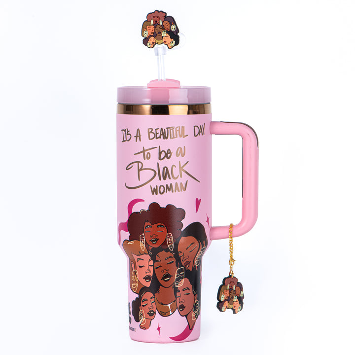 Limited Edition "Crème Brûlée" Pink FlowSip™ Insulated Tumbler + Charm Set – Pinklomein x Cecilia's House
