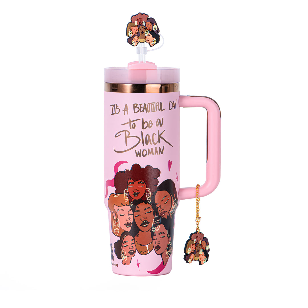 Limited Edition "Crème Brûlée" Pink FlowSip™ Insulated Tumbler – Pinklomein x Cecilia's House