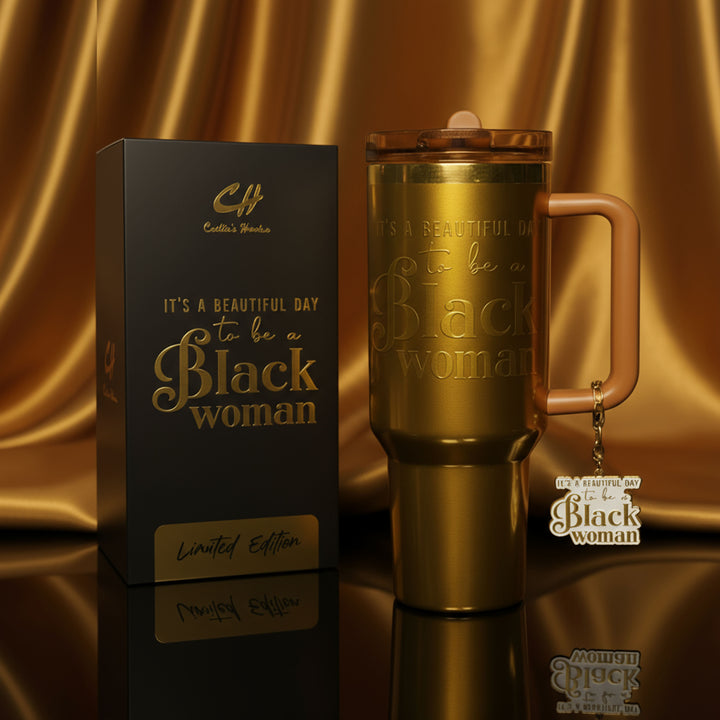 Limited Edition "Golden Goddess" HydraLock™ Leakproof Tumbler – 40oz – It's a Beautiful Day to Be a Black Woman