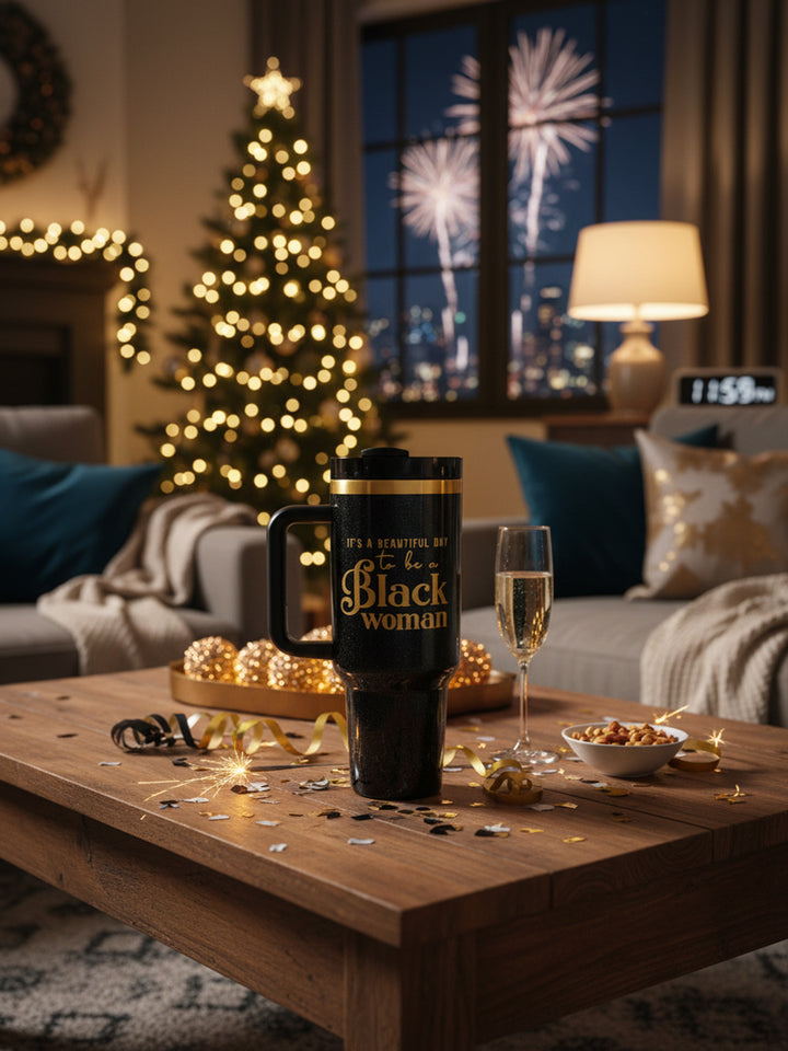 Limited Edition "Midnight Majesty" 40oz Insulated Tumbler – "It’s a Beautiful Day to be a Black Woman"
