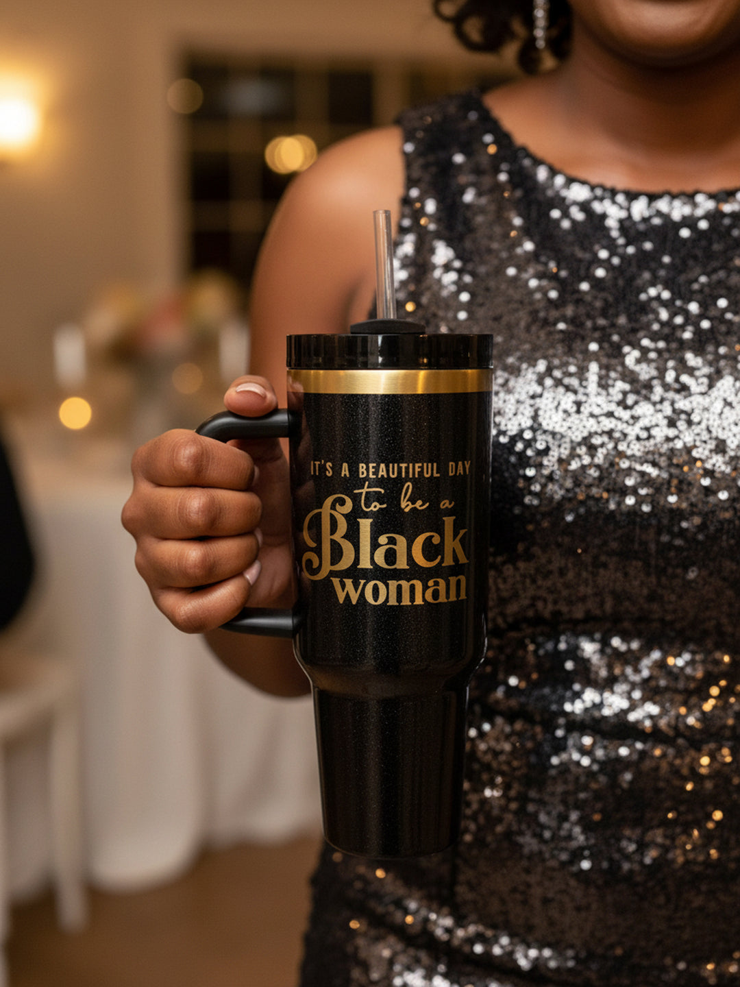 Limited Edition "Midnight Majesty" 40oz Insulated Tumbler – "It’s a Beautiful Day to be a Black Woman"