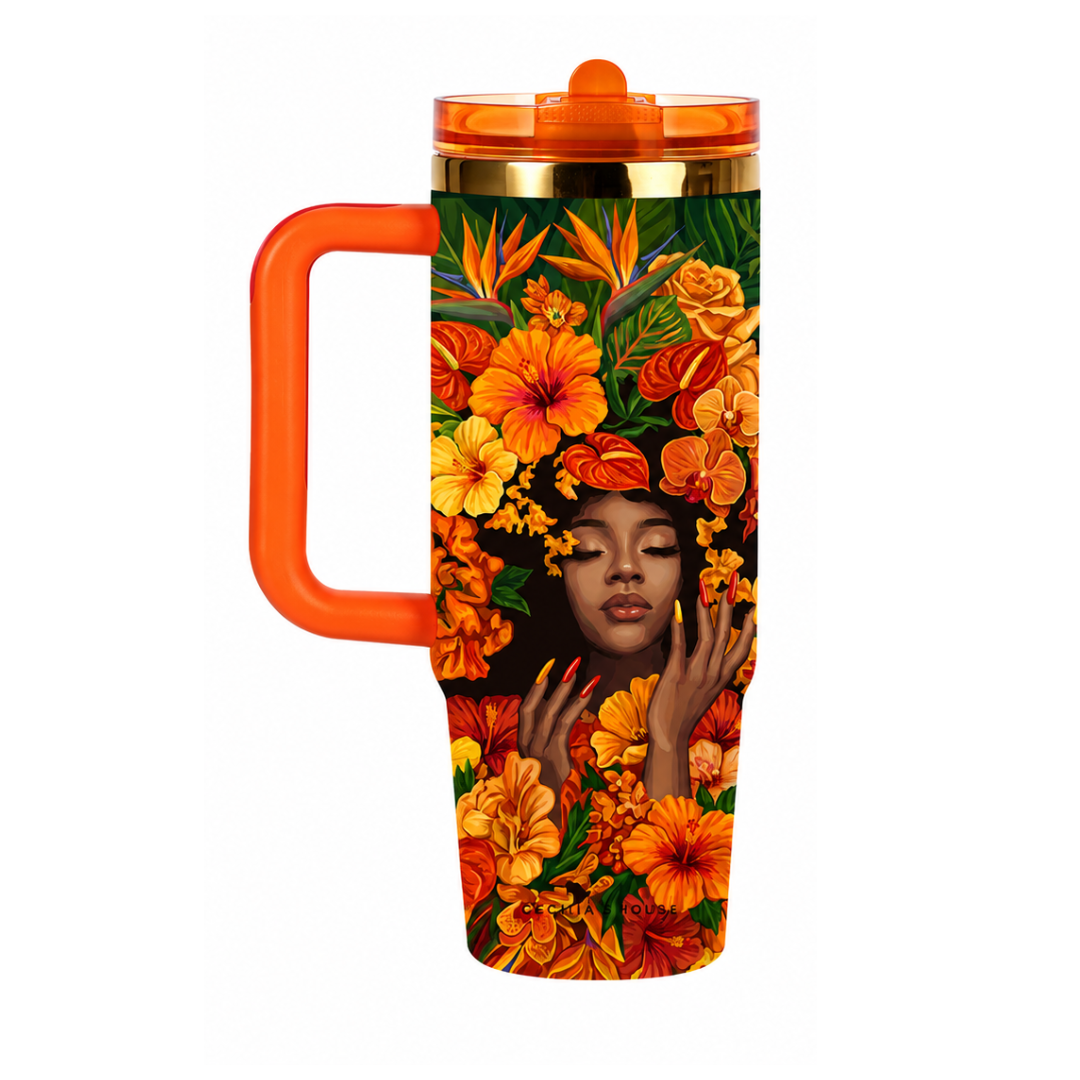 Marigold Muse Royalty Blossomed full-wrap HydraLock 30oz tumbler – front