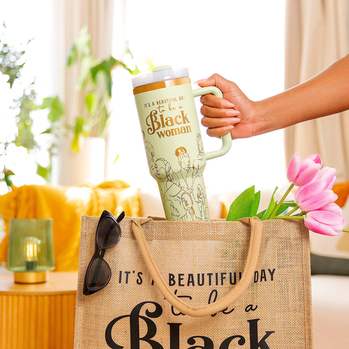 "Mint Majesty" 40oz Insulated Tumbler – “It’s a Beautiful Day to Be a Black Woman”