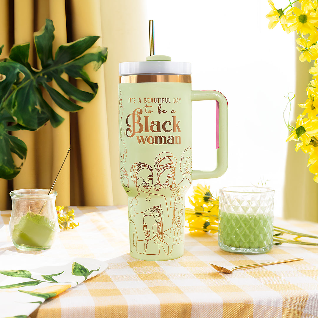 "Mint Majesty" 4th Anniversary 40oz Insulated Tumbler – “It’s a Beautiful Day to Be a Black Woman”