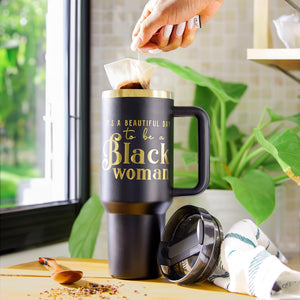 "Miss Black and Gold" FlowSip™ Insulated Tumbler – 40oz – It's a Beautiful Day to Be a Black Woman | PRE-ORDER SHIPS 9/28/26 - 10/12/26