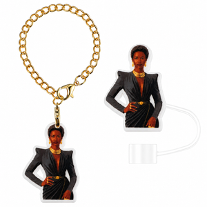 "Miss Black and Gold" Straw Topper & Charm Set
