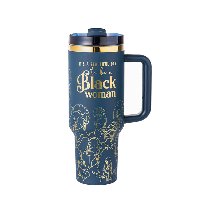 "Navy Noir" FlowSip™ Insulated Tumbler – 40oz – It's a Beautiful Day to Be a Black Woman | PRE-ORDER SHIPS 9/28/26 - 10/12/26