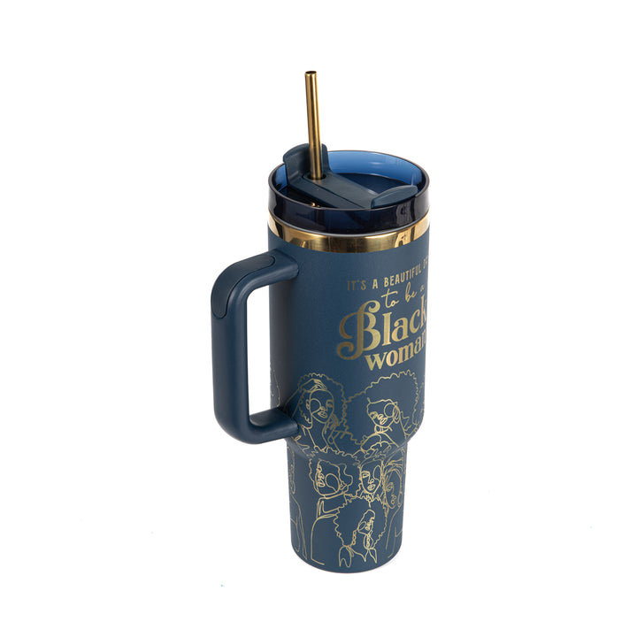 "Navy Noir" FlowSip™ Insulated Tumbler – 40oz – It's a Beautiful Day to Be a Black Woman | PRE-ORDER SHIPS 9/28/26 - 10/12/26