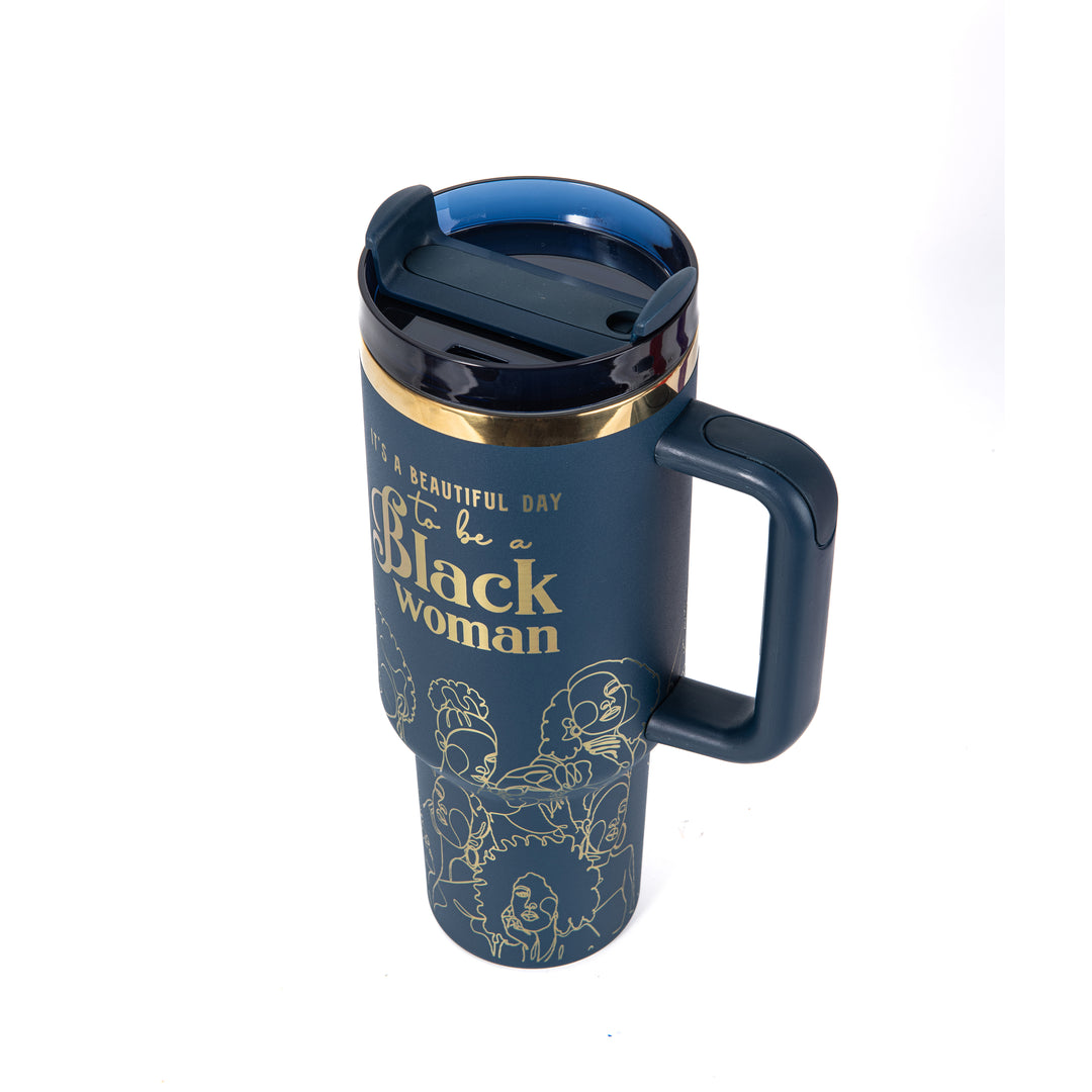 "Navy Noir" FlowSip™ Insulated Tumbler – 40oz – It's a Beautiful Day to Be a Black Woman | PRE-ORDER SHIPS 9/28/26 - 10/12/26