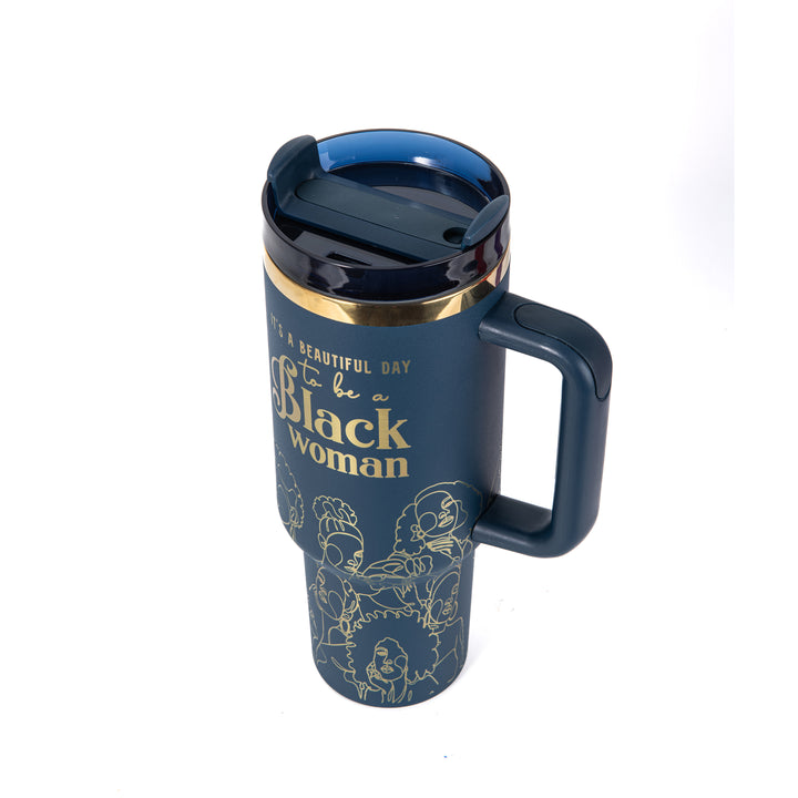 "Navy Noir" FlowSip™ Insulated Tumbler – 40oz – It's a Beautiful Day to Be a Black Woman | PRE-ORDER SHIPS 9/28/26 - 10/12/26