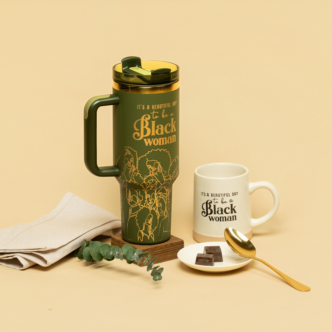 “Olive Essence” 40oz Insulated Tumbler – "It’s a Beautiful Day to be a Black Woman"