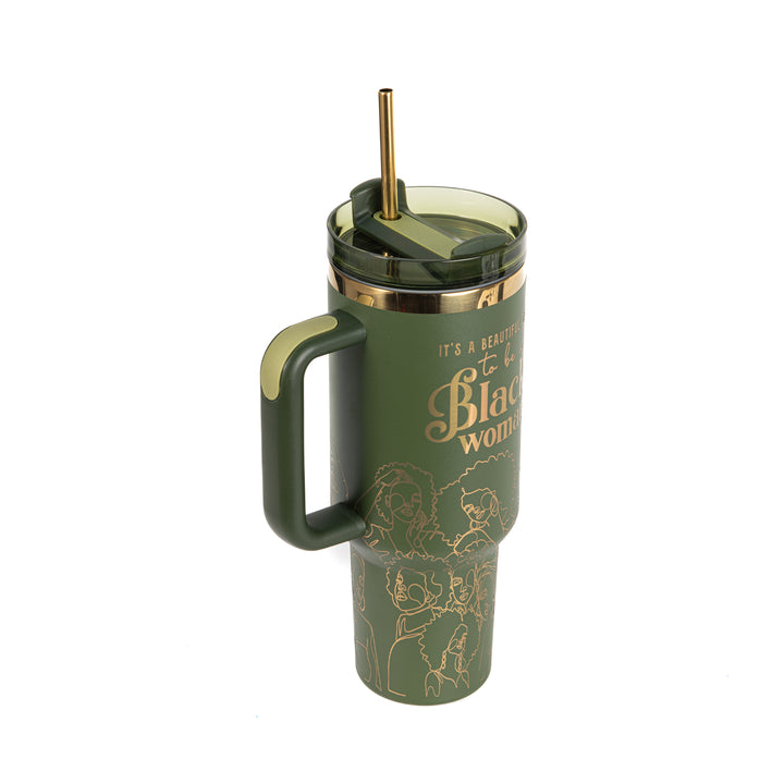 "Olive Essence" FlowSip™ Insulated Tumbler – 40oz – It's a Beautiful Day to Be a Black Woman | PRE-ORDER SHIPS 9/28/26 - 10/12/26