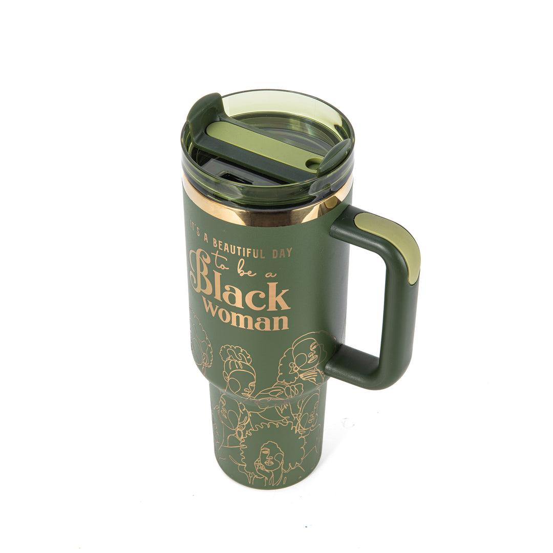 "Olive Essence" FlowSip™ Insulated Tumbler – 40oz – It's a Beautiful Day to Be a Black Woman | PRE-ORDER SHIPS 9/28/26 - 10/12/26