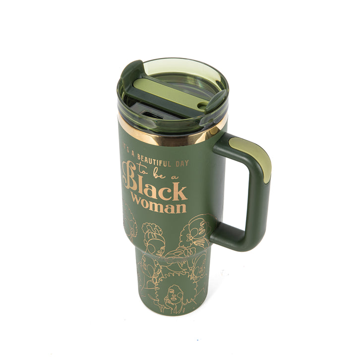 "Olive Essence" FlowSip™ Insulated Tumbler – 40oz – It's a Beautiful Day to Be a Black Woman | PRE-ORDER SHIPS 9/28/26 - 10/12/26