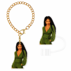 "Olive Essence" Straw Topper & Charm Set