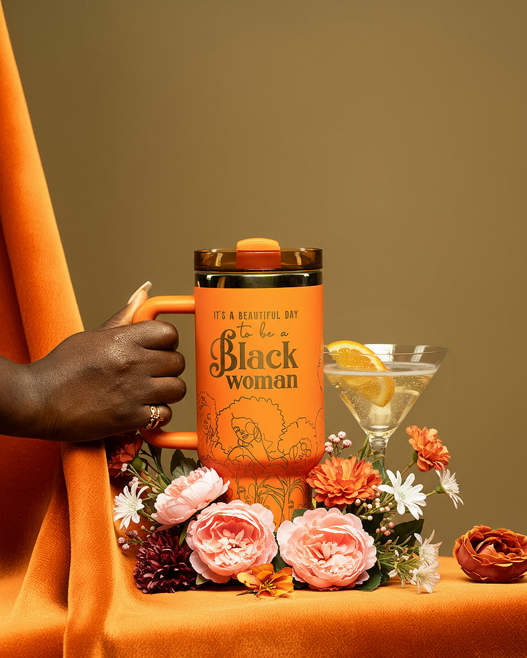 “Orange Oasis” 40oz Insulated Tumbler – "It’s a Beautiful Day to be a Black Woman"