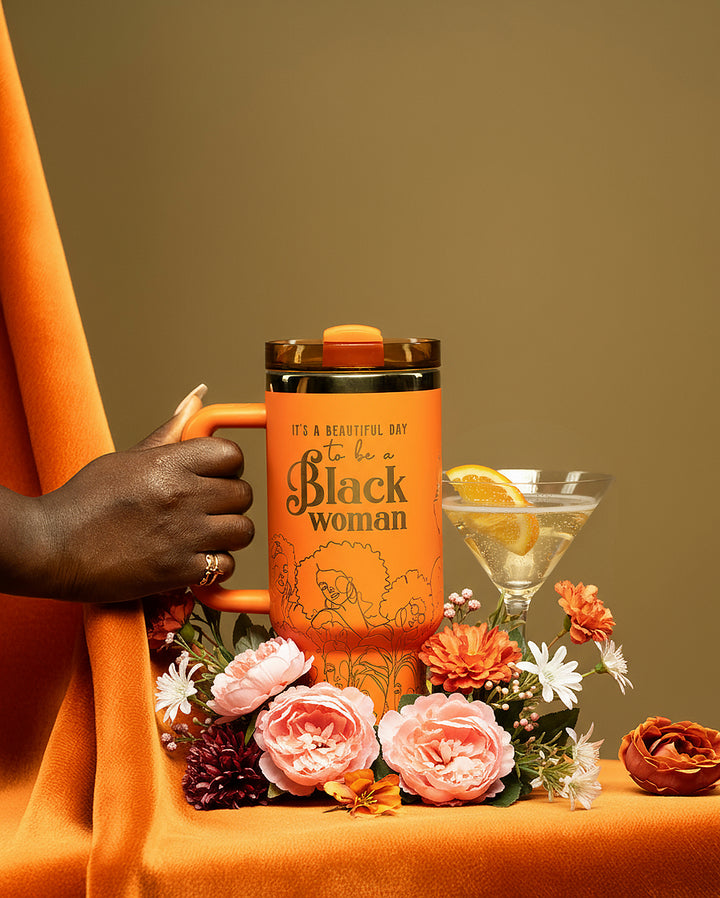 “Orange Oasis” 40oz Insulated Tumbler – "It’s a Beautiful Day to be a Black Woman"