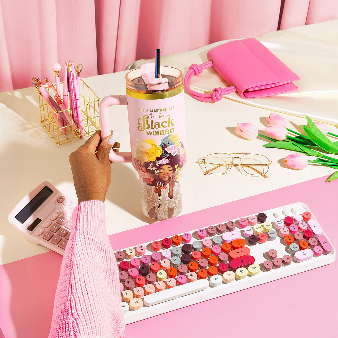 Pink “Royalty Blossomed” Insulated Tumbler – "It’s a Beautiful Day to be a Black Woman"