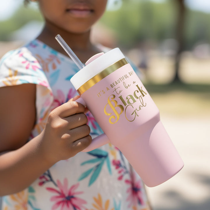"Pinky Promise" 14oz Insulated Tumbler - "It's a Beautiful Day to be a Black Girl"