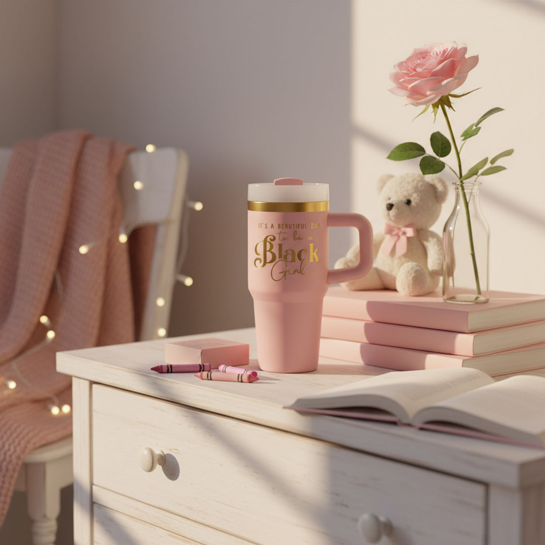 "Pinky Promise" 14oz Insulated Tumbler - "It's a Beautiful Day to be a Black Girl" | PRE-ORDER SHIPS BY 12/12/25