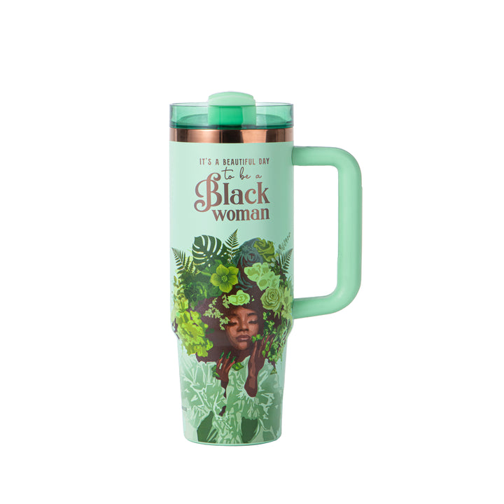 Pistachio "Royalty Blossomed" FlowSip™ Insulated Tumbler – It's a Beautiful Day to Be a Black Woman | PRE-ORDER SHIPS 9/28/26 - 10/12/26