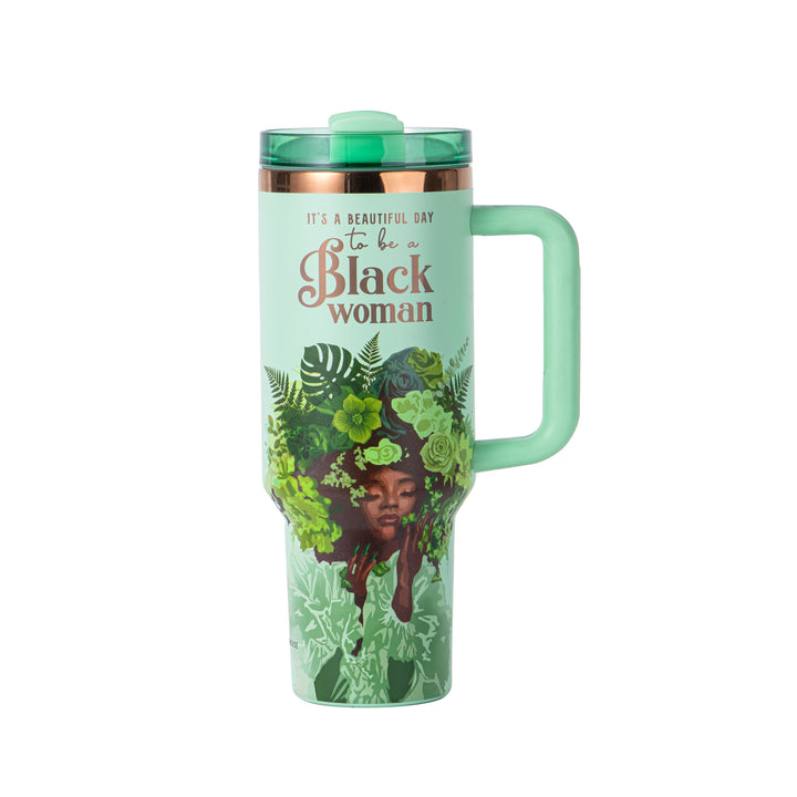 Pistachio "Royalty Blossomed" FlowSip™ Insulated Tumbler – It's a Beautiful Day to Be a Black Woman | PRE-ORDER SHIPS 9/28/26 - 10/12/26