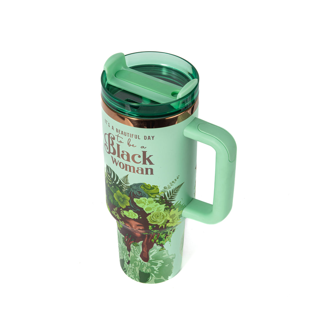 Pistachio "Royalty Blossomed" FlowSip™ Insulated Tumbler – It's a Beautiful Day to Be a Black Woman | PRE-ORDER SHIPS 9/28/26 - 10/12/26