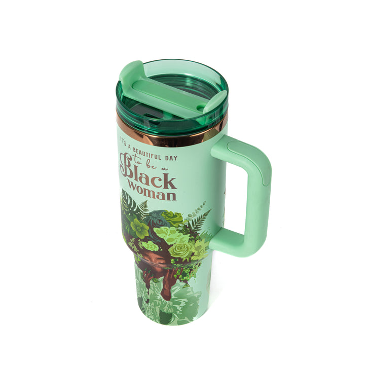 Pistachio "Royalty Blossomed" FlowSip™ Insulated Tumbler – It's a Beautiful Day to Be a Black Woman | PRE-ORDER SHIPS 9/28/26 - 10/12/26