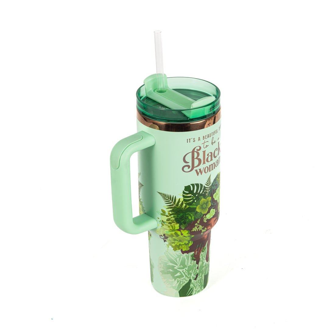 Pistachio "Royalty Blossomed" FlowSip™ Insulated Tumbler – It's a Beautiful Day to Be a Black Woman | PRE-ORDER SHIPS 9/28/26 - 10/12/26