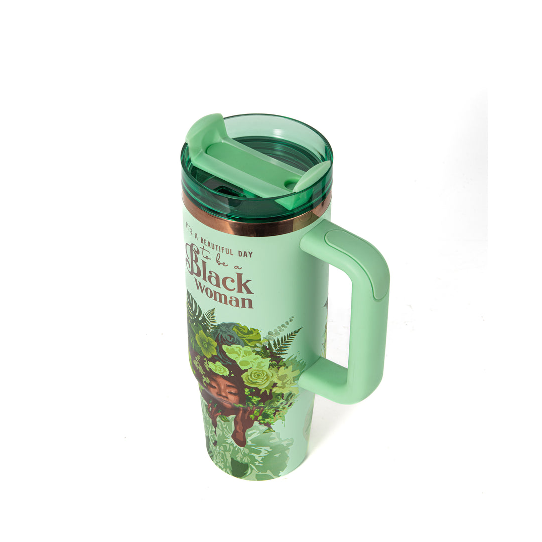Pistachio "Royalty Blossomed" FlowSip™ Insulated Tumbler – It's a Beautiful Day to Be a Black Woman | PRE-ORDER SHIPS 9/28/26 - 10/12/26