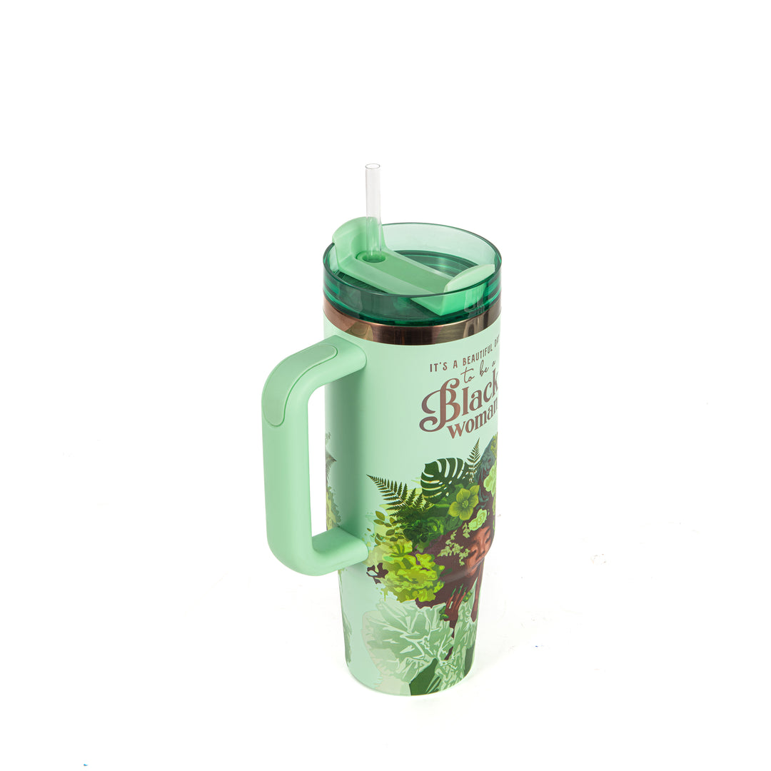 Pistachio "Royalty Blossomed" FlowSip™ Insulated Tumbler – It's a Beautiful Day to Be a Black Woman | PRE-ORDER SHIPS 9/28/26 - 10/12/26