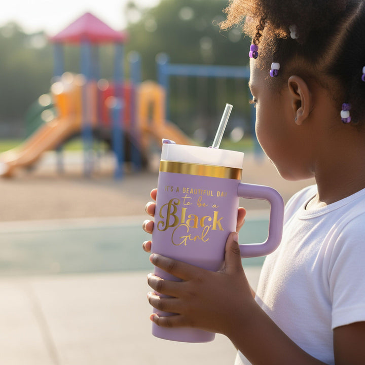 "Playful Purple" 14oz Insulated Tumbler - "It's a Beautiful Day to be a Black Girl"