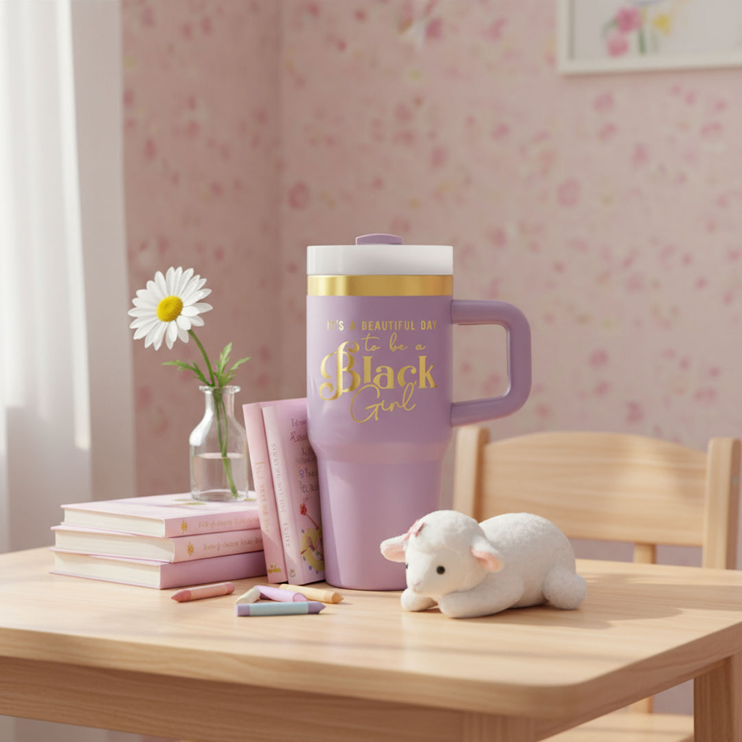 "Playful Purple" 14oz Insulated Tumbler - "It's a Beautiful Day to be a Black Girl" | PRE-ORDER SHIPS BY 12/12/25